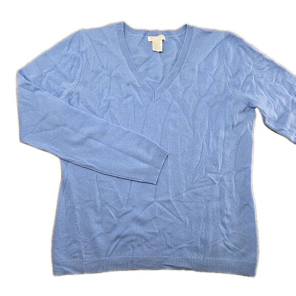 Worthington Women's L / XL V-neck 100% Cashmere Sweater Sky Blue Pullover - Picture 1 of 8
